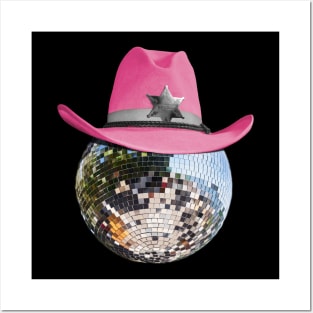 Disco Ball Wearing Pink Cowboy Hat Club Retro Posters and Art